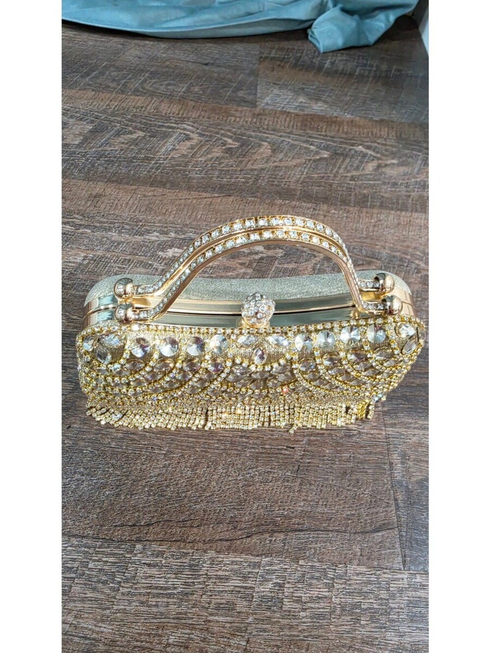Gold Crystal Embellished Evening Clutch Purse - Picture 4 of 6